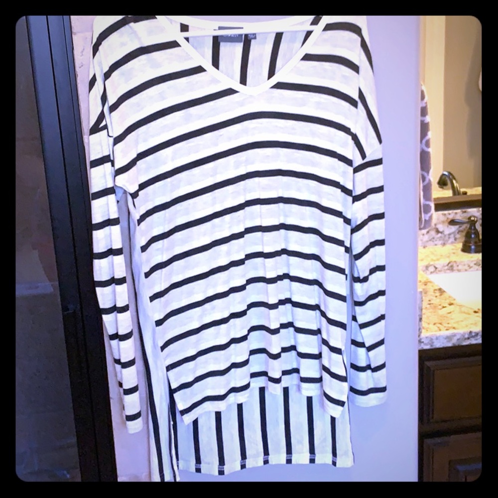 Black and white striped hi low top